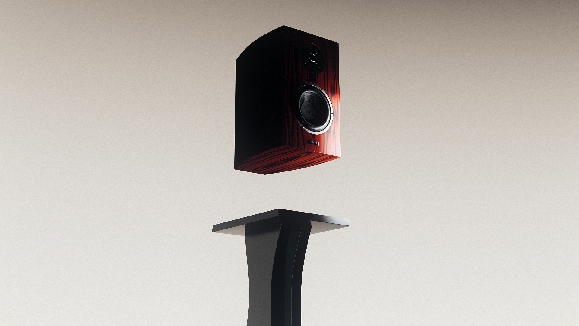 Cayin T-40 speaker floating above a display plinth
