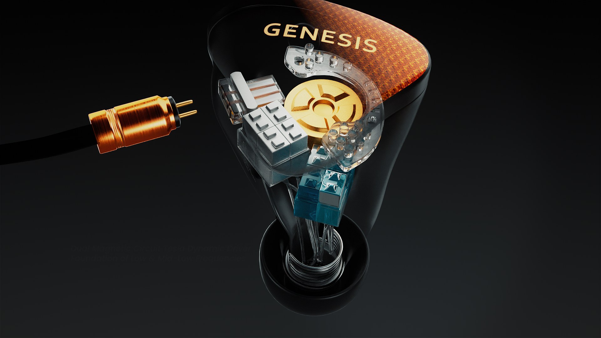Exploded cutaway view with connector and cable