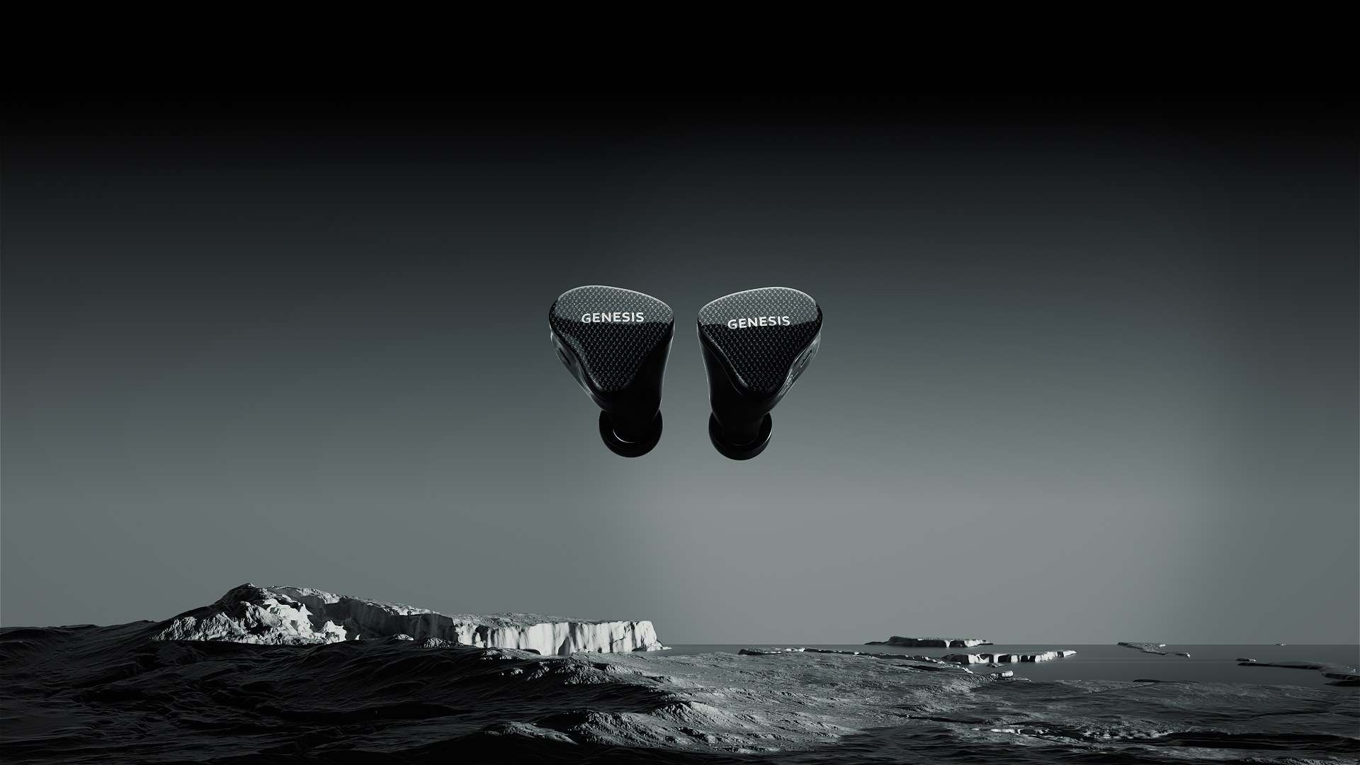 Genesis in black colorway, floating over icy water